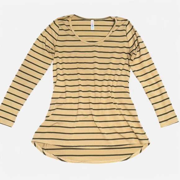 Green and Tan Long Sleeve Striped Shirt - Picture 1 of 8